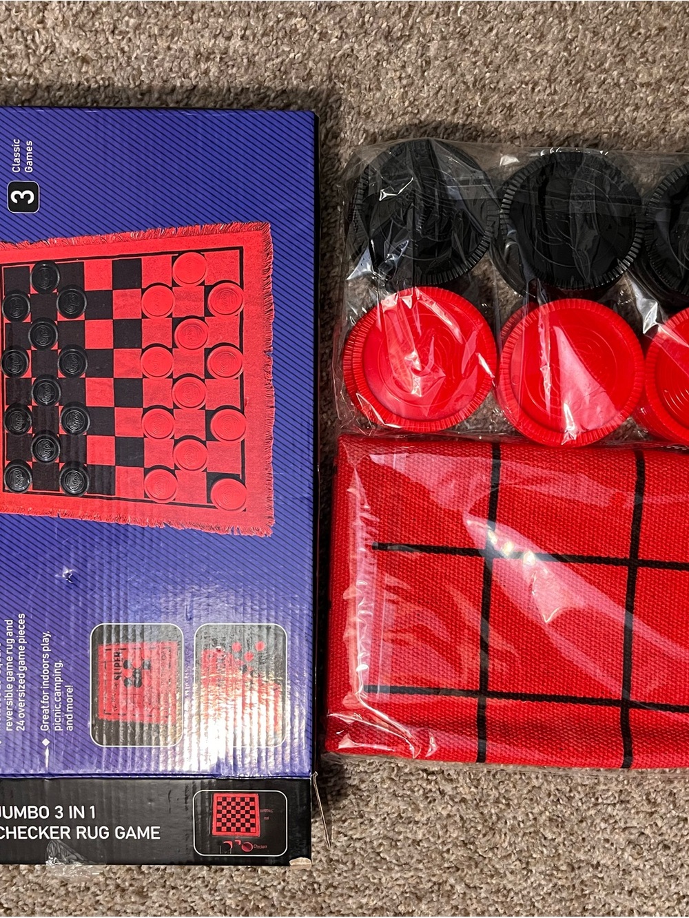 3-in-1 Checker Rug Game Set - Red and Black